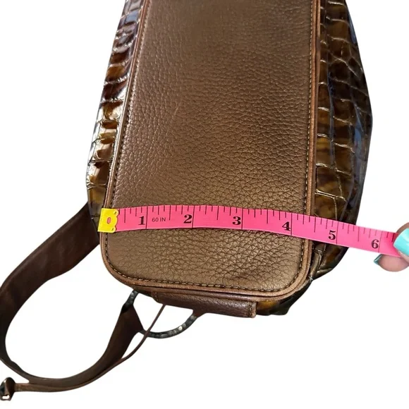 Brighton Bronze Patent Leather Croc Embossed Purse Shoulde Bag Hobo Tote